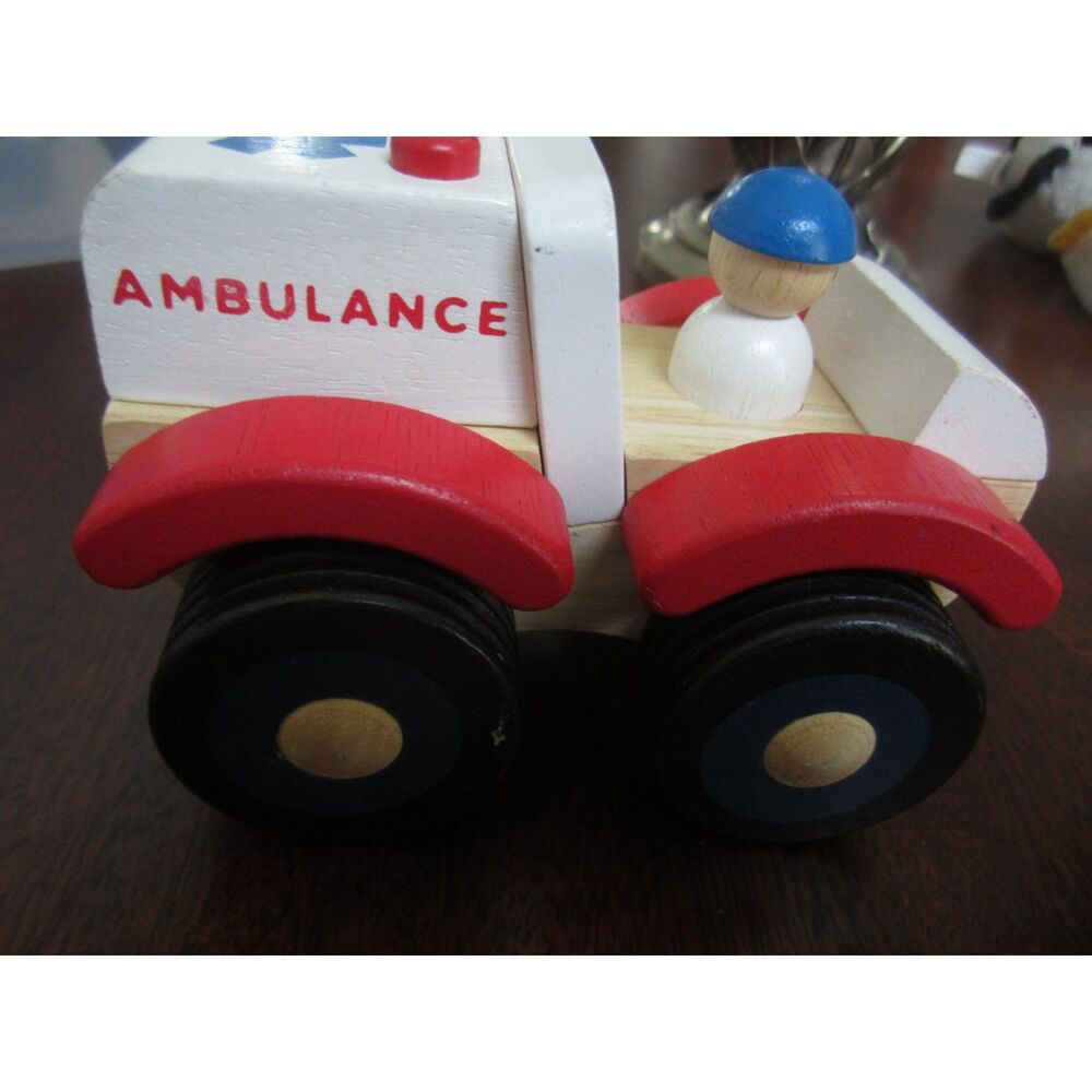 2009 F.A.O. SCHWARZ CHUNKY WOODEN AMBULANCE WITH DRIVER JUST TOO CUTE